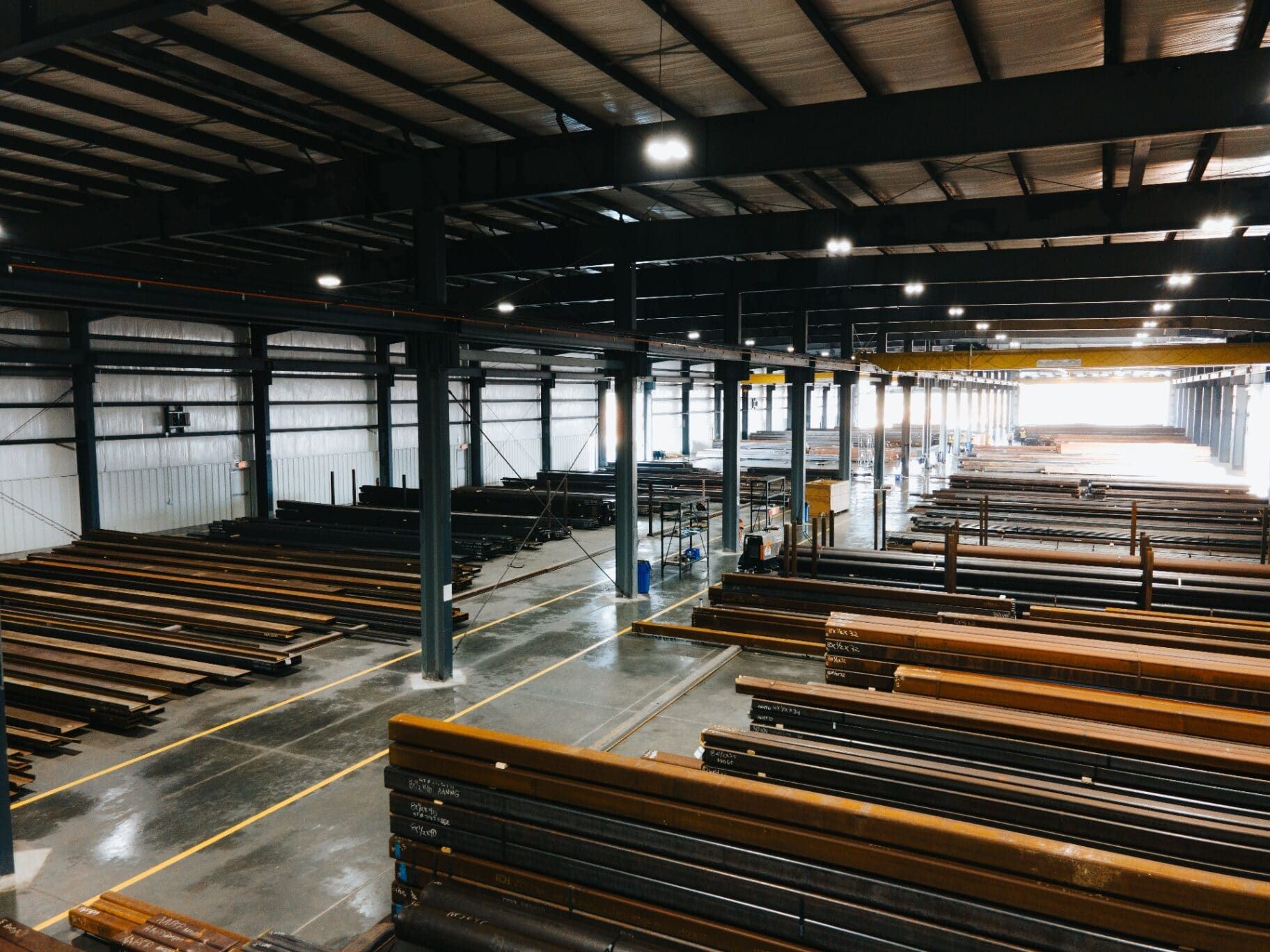 Wide interior view of the Brown Strauss Houston warehouse aisles